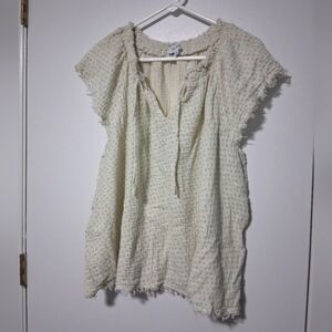 True Craft Womens Cream and Gray Blouse with Frayed Edges Size 3X